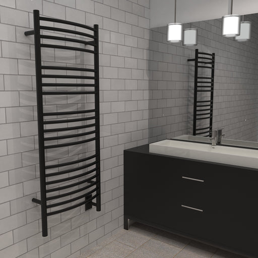 Amba Products Jeeves Collection DCMB Model D Curved 20-Bar Hardwired Towel Warmer - 6.5 x 21.25 x 53.5 in. - Matte Black Finish