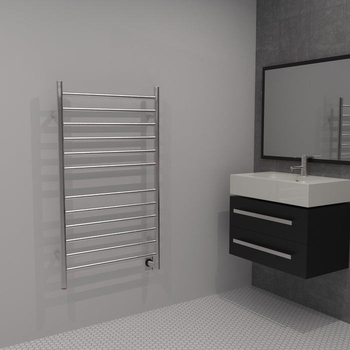 Amba Products Radiant Collection RWHL-SB Hardwired Large Straight 12-Bar Hardwired Towel Warmer - 4.75 x 24.375 x 43 in. - Brushed Finish