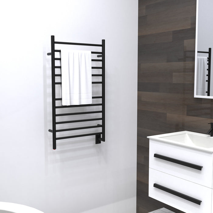 Amba Products Radiant Collection RWHL-SMB Hardwired Large Straight 12-Bar Hardwired Towel Warmer - 4.75 x 24.375 x 43 in. - Matte Black Finish