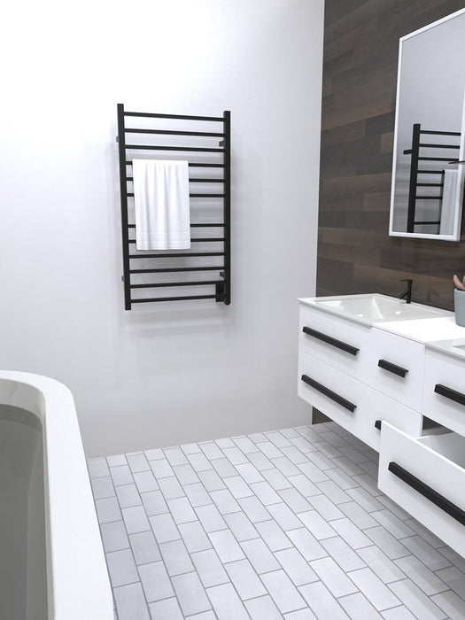 Amba Products RSWHL-MB Radiant 12-Bar Large Square Hardwired Plug-in Combo Towel Warmer - 4.75 x 24.5 x 41.75 in. - Matte Black Finish