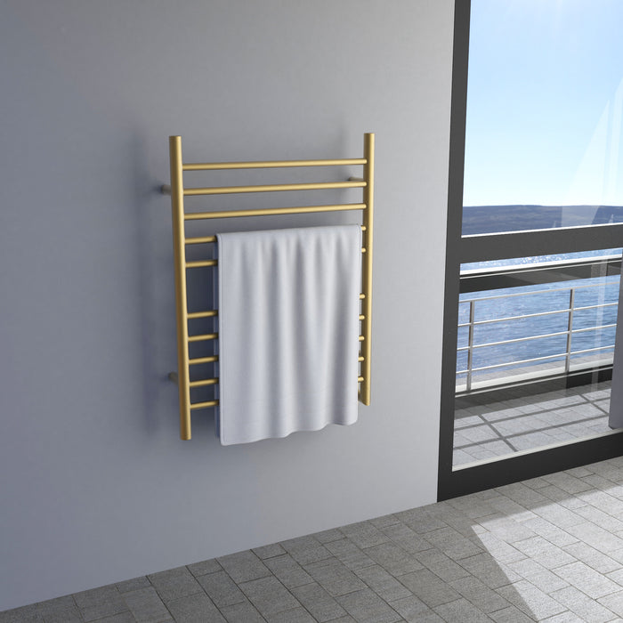 Amba Products RWH-SSB Radiant Straight 10-Bar Hardwired Plug-in Combo Towel Warmer - 4.75 x 24.5 x 31.875 in. - Satin Brass Finish