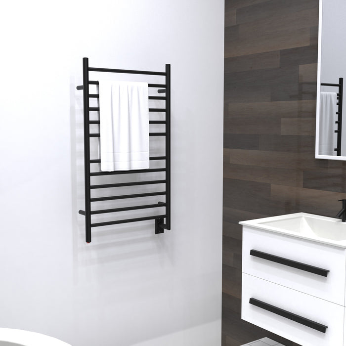 Amba Products RWHL-SMB Radiant Straight 12-Bar Large Hardwired Plug-in Combo Towel Warmer - 4.75 x 24.5 x 41.75 in. - Matte Black Finish