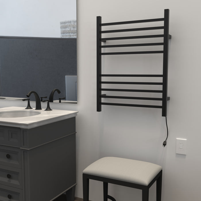 Amba Products RSWH-MB Radiant 10-Bar Square Hardwired + Plug-in Combo Towel Warmer - 4.75 x 24.5 x 31.5 in. - Matte Black Finish