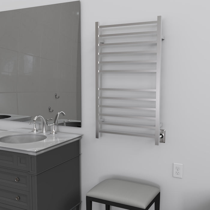 Amba Products RSWHL-B Radiant 12-Bar Large Square Hardwired + Plug-in Combo Towel Warmer - 4.75 x 24.5 x 41.75 in. - Brushed Finish