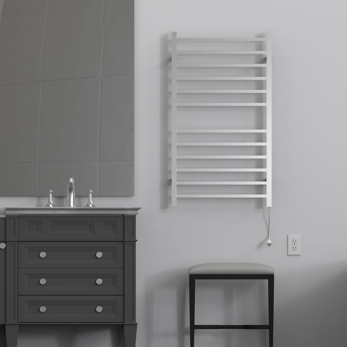 Amba Products RSWHL-B Radiant 12-Bar Large Square Hardwired + Plug-in Combo Towel Warmer - 4.75 x 24.5 x 41.75 in. - Brushed Finish