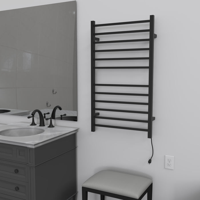 Amba Products RSWHL-MB Radiant 12-Bar Large Square Hardwired + Plug-in Combo Towel Warmer - 4.75 x 24.5 x 41.75 in. - Matte Black Finish