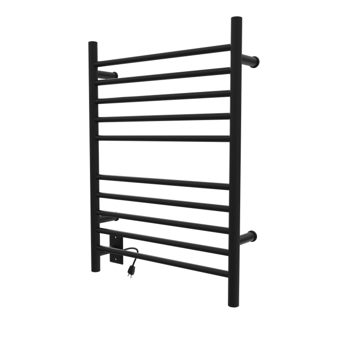 Amba Products RWH-SMB-LEFT Radiant Straight 10-Bar Hardwired + Plug-in Combo (Left Side) Towel Warmer - 4.75 x 24.5 x 31.875 in. - Matte Black Finish