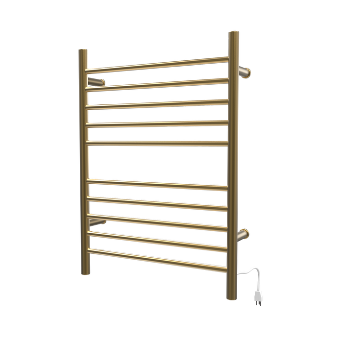 Amba Products RWH-SSB Radiant Straight 10-Bar Hardwired + Plug-in Combo Towel Warmer - 4.75 x 24.5 x 31.875 in. - Satin Brass Finish