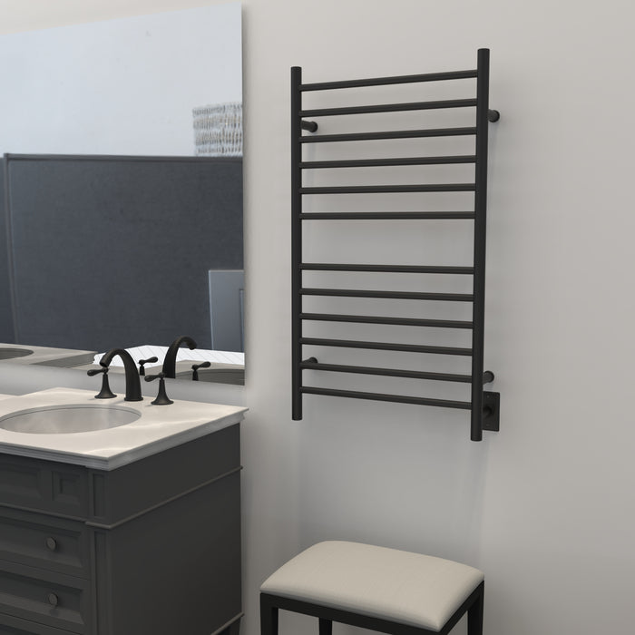 Amba Products RWHL-SMB Radiant Straight 12-Bar Large Hardwired + Plug-in Combo Towel Warmer - 4.75 x 24.5 x 41.75 in. - Matte Black Finish