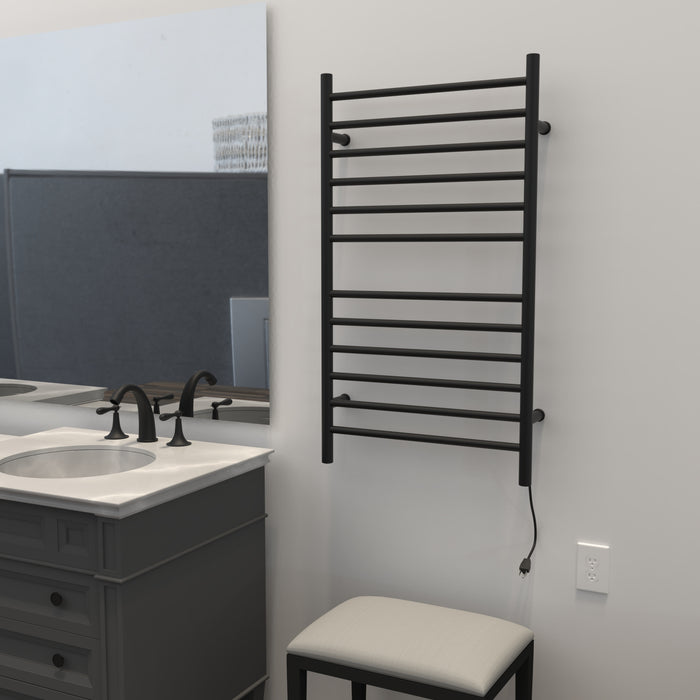 Amba Products RWHL-SMB Radiant Straight 12-Bar Large Hardwired + Plug-in Combo Towel Warmer - 4.75 x 24.5 x 41.75 in. - Matte Black Finish