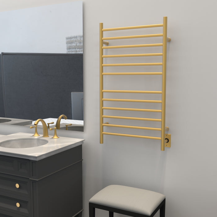Amba Products RWHL-SSB Radiant Straight 12-Bar Large Hardwired + Plug-in Combo Towel Warmer - 4.75 x 24.5 x 41.75 in. - Satin Brass Finish