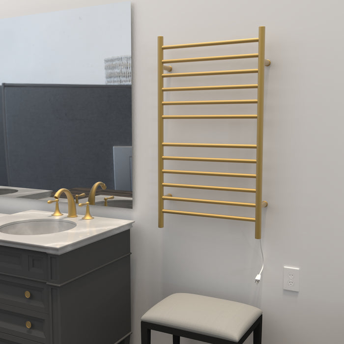 Amba Products RWHL-SSB Radiant Straight 12-Bar Large Hardwired + Plug-in Combo Towel Warmer - 4.75 x 24.5 x 41.75 in. - Satin Brass Finish