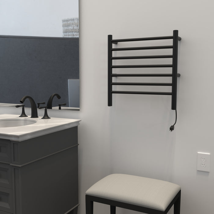 Amba Products RWHS-SMB Radiant 7-Bar Small Hardwired + Plug-in Combo Towel Warmer - 4.75 x 20.5 x 20.125 in. - Matte Black Finish