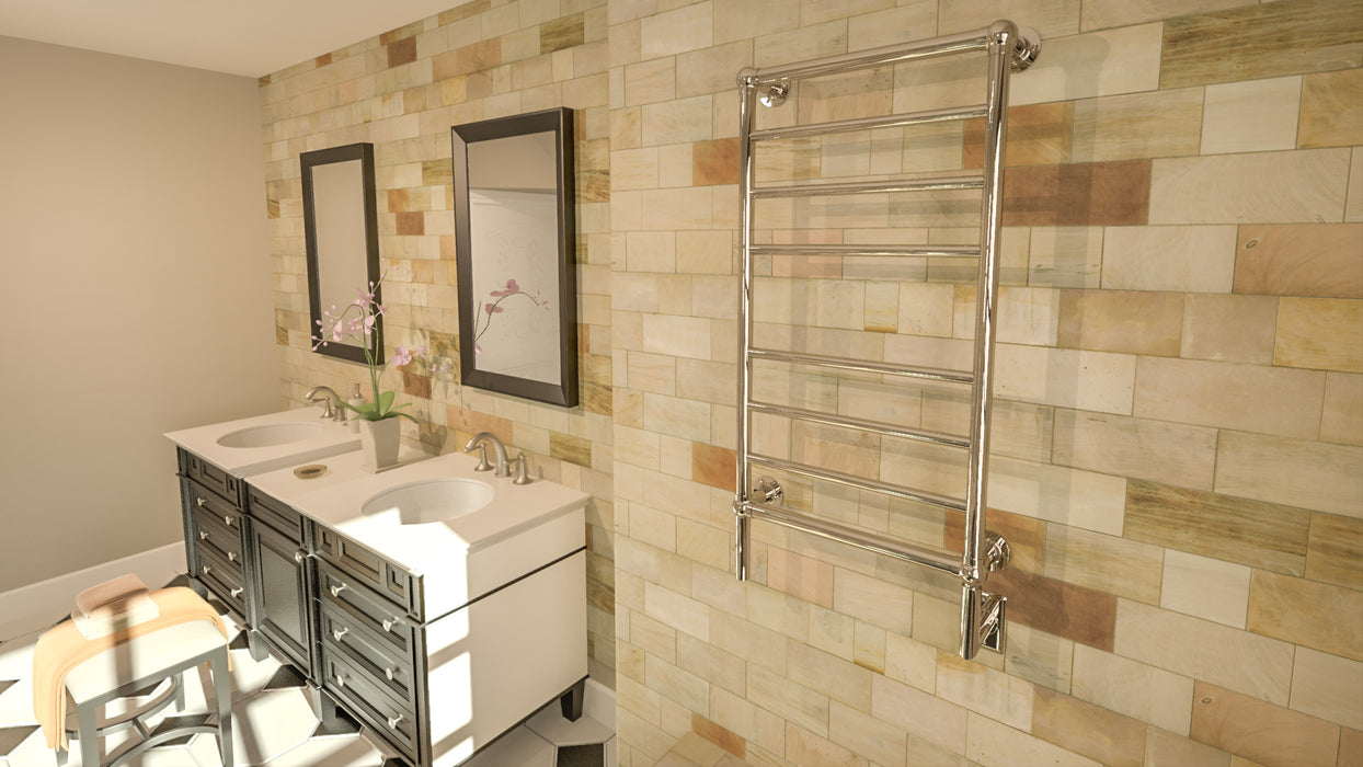 Amba Products T-2040PN Traditional Model 8-Bar Hardwired Towel Warmer - 5.375 x 21.125 x 43.25 in. - Polished Nickel Finish